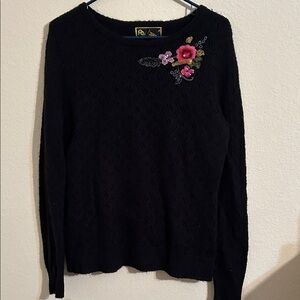 Mirasol Black Sweater with Pink Floral Detail Timeless Classic